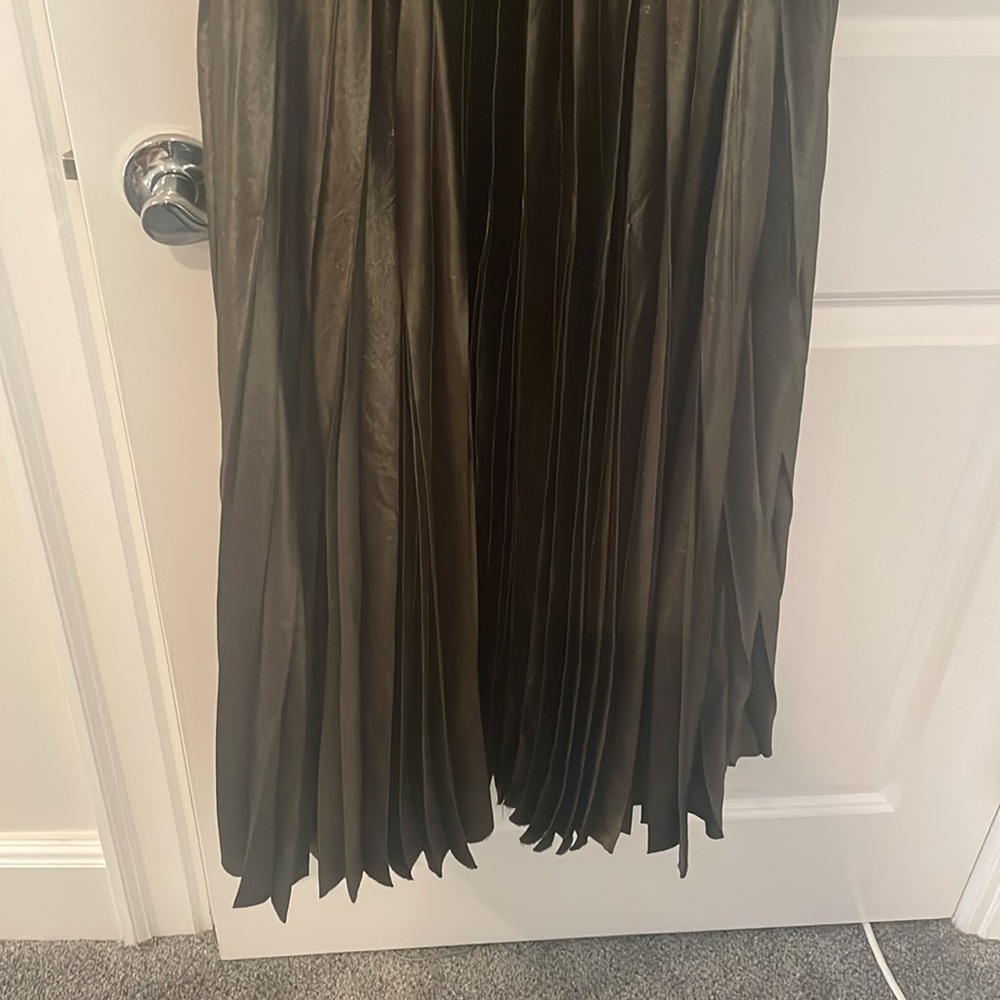 ALC Gold black Pleated Maxi Skirt Olivia Square Neck Gown Dress stretch medium - Picture 14 of 15